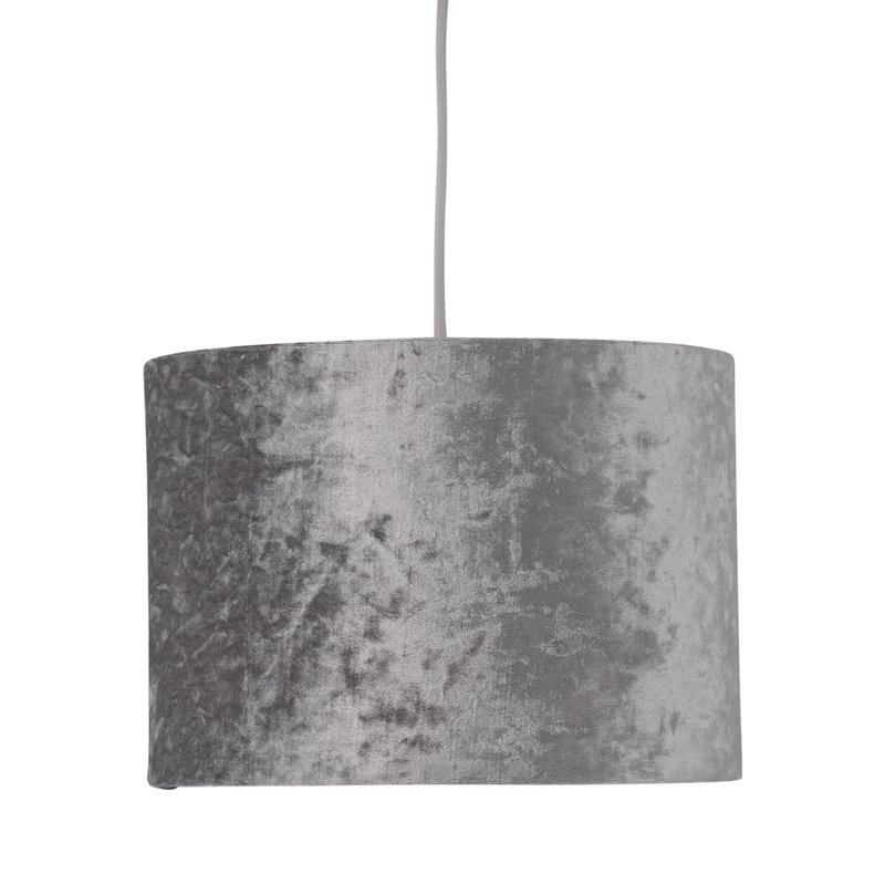 18cm H Velvet Drum Pendant Shade ( Uno ) in Grey