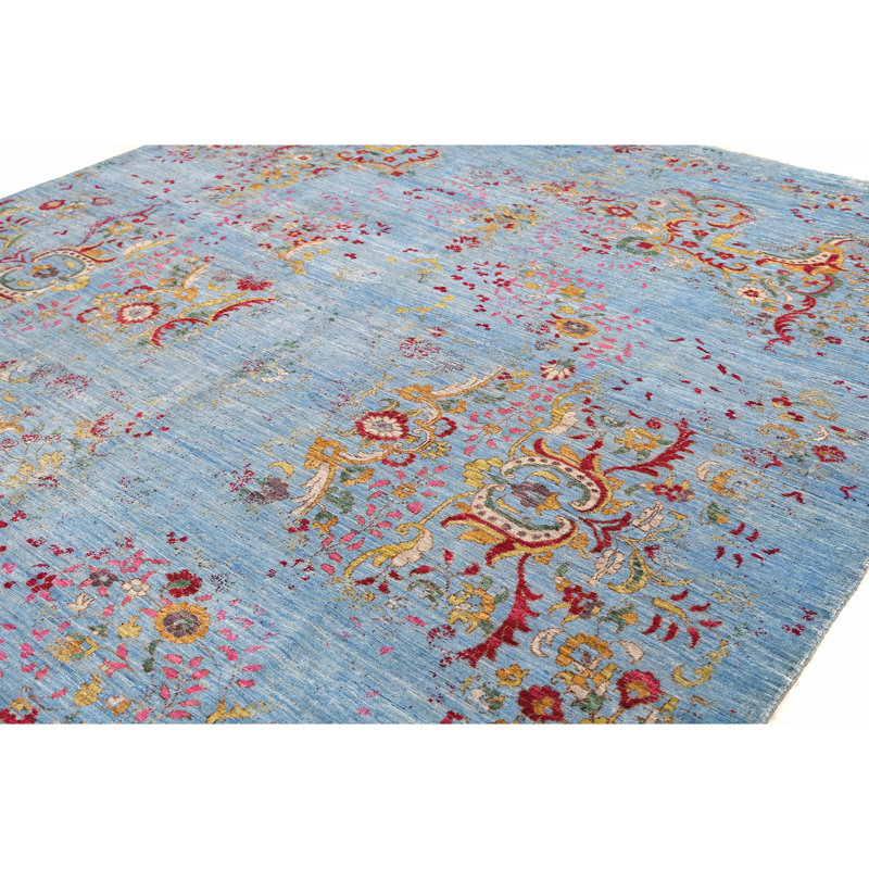 Hand Knotted Wool Area Rug in Blue