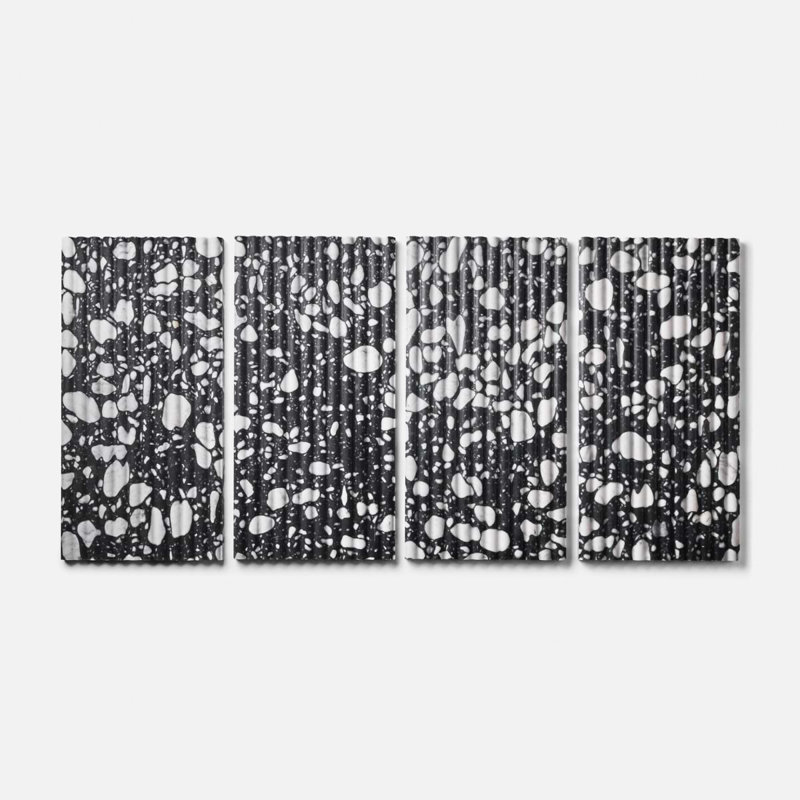Terrazzo Italy Fluted Honed Terrazzo Tile, Sacra Nero Black/White