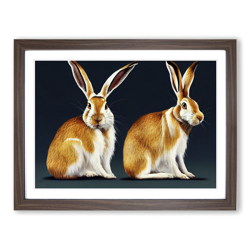Two Hares - Framed Print, 34cm H x 46cm W x 2cm D, Walnut