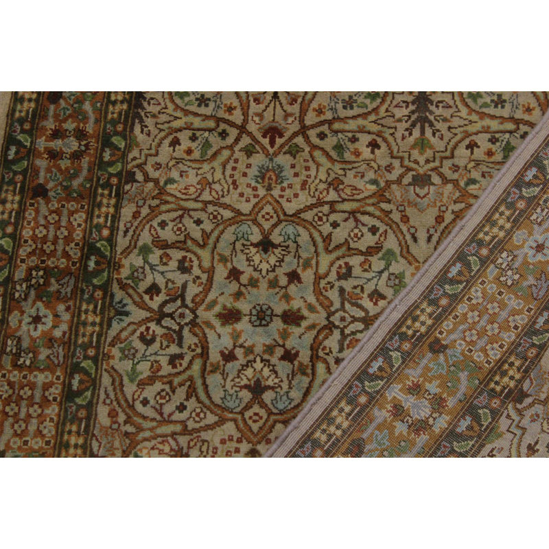 Tapis vert en laine noué à la main à motif floral 3 pi 1 po x 9 pi 4 po Roca