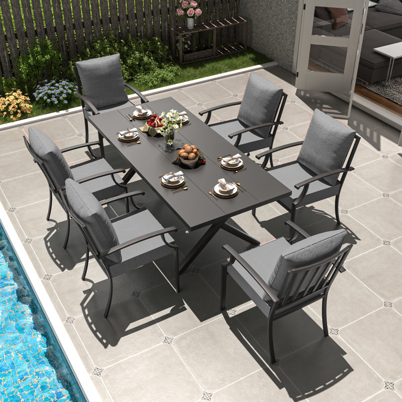 Ensemble de salle à manger de patio, 6, Gris