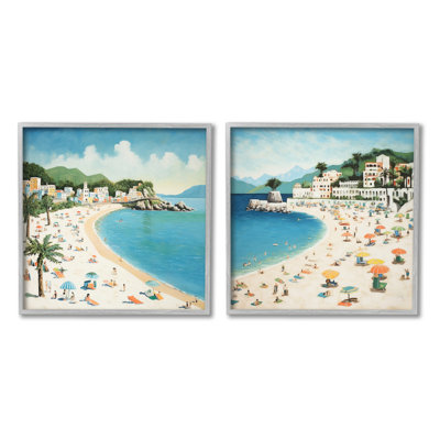 Reproduction d'art sur bois, "Beach Goers On Curved Shore", 2 pièces, par A4-668