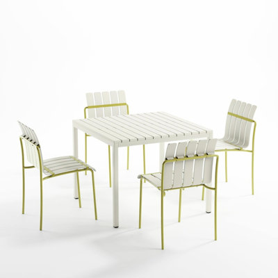 4 - Pack Color Block Striped Chairs With Metal And Waterproof Pp For Indoor/outdoor Balcony Areas, Cream White & Grain Yellow Heavy Duty Outdoor Patio ,