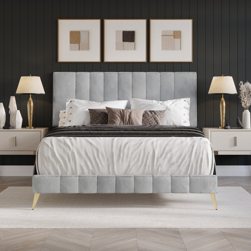 Lit plateforme tapissier Gorgia, Gris argenté, Grand