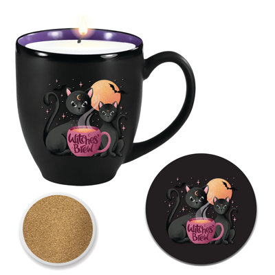 Tasse en céramique avec chandelle parfumée à la pomme rouge sanguine (370 ml) et sous-verre assorti