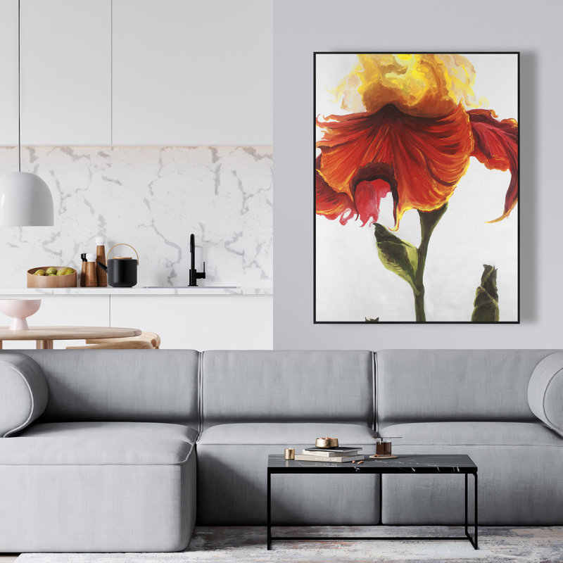 Blossoming Lily Flower - Red Framed Canvas for Home Decor