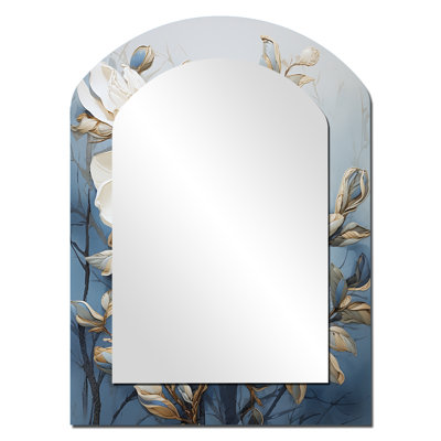 Miroir mural décoratif asymétrique bleu et blanc peint Magnolias - Magnolias