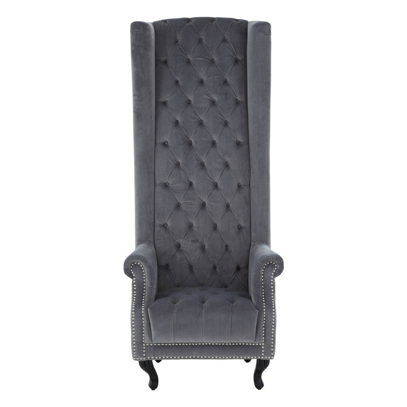 Velvet Wingback Chair, Grey