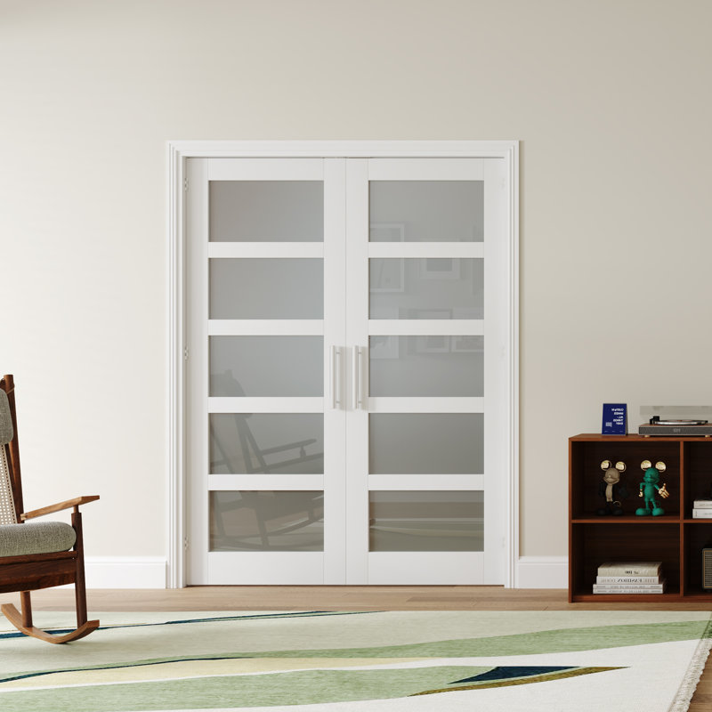 Intérieur de la porte de garde-robe moderne en verre givré avec portes françaises, L 72 po x H 80 po