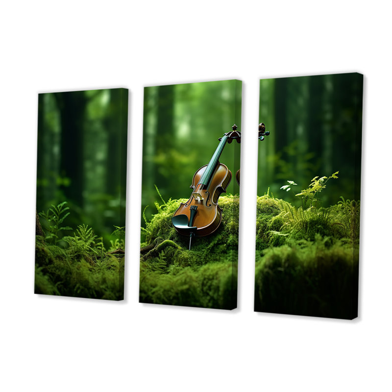 Violon verdure dans la forêt IV - ensemble d'art sur toile, H 28 po x l 36 po x P 1 po