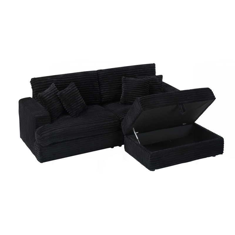 Canapé en velours côtelé 88,58 pouces avec pieds de rangement simples, Noir