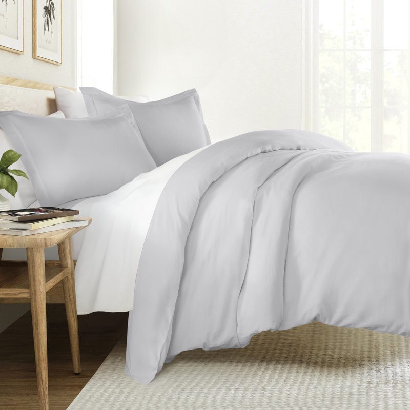 Ensemble de housse de couette en satin de coton rétro délavé à longues fibres, Gris clair