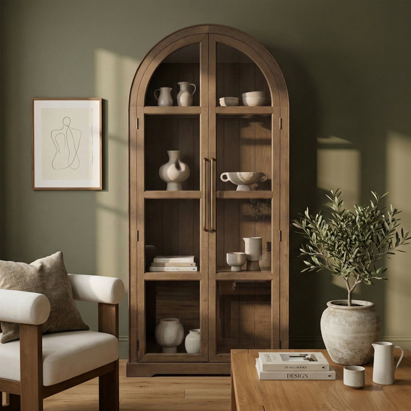 Armoire de rangement en bois massif et placage de chêne Corva, Brun