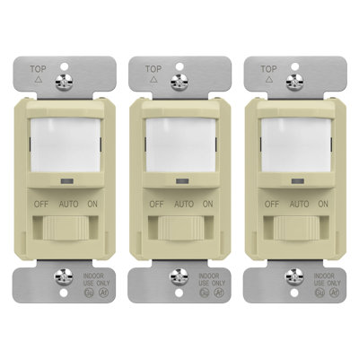 TopGreener 180 Degrees Single Pole PIR Occupancy/Vacany Motion Sensor Switch - Light Almond (3-Pack)