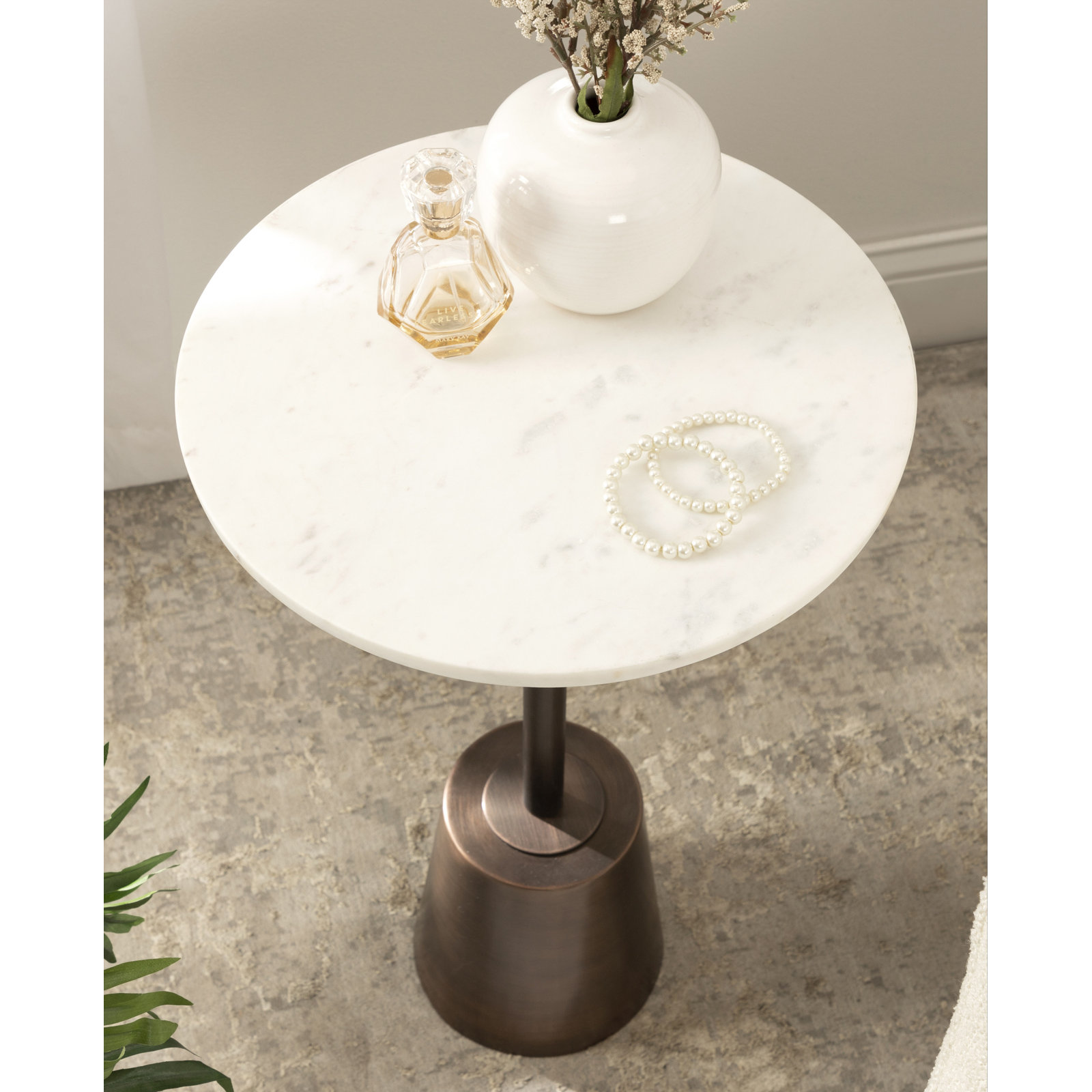 Cemil End Table, Bronze, White, 23.25" H x 14" W x 14" D