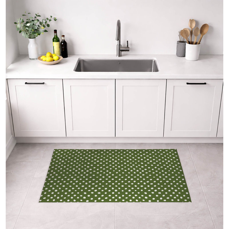 Tapis de cuisine Dot Lyfe, Rectangle 3' x 5', Olive Green Dots