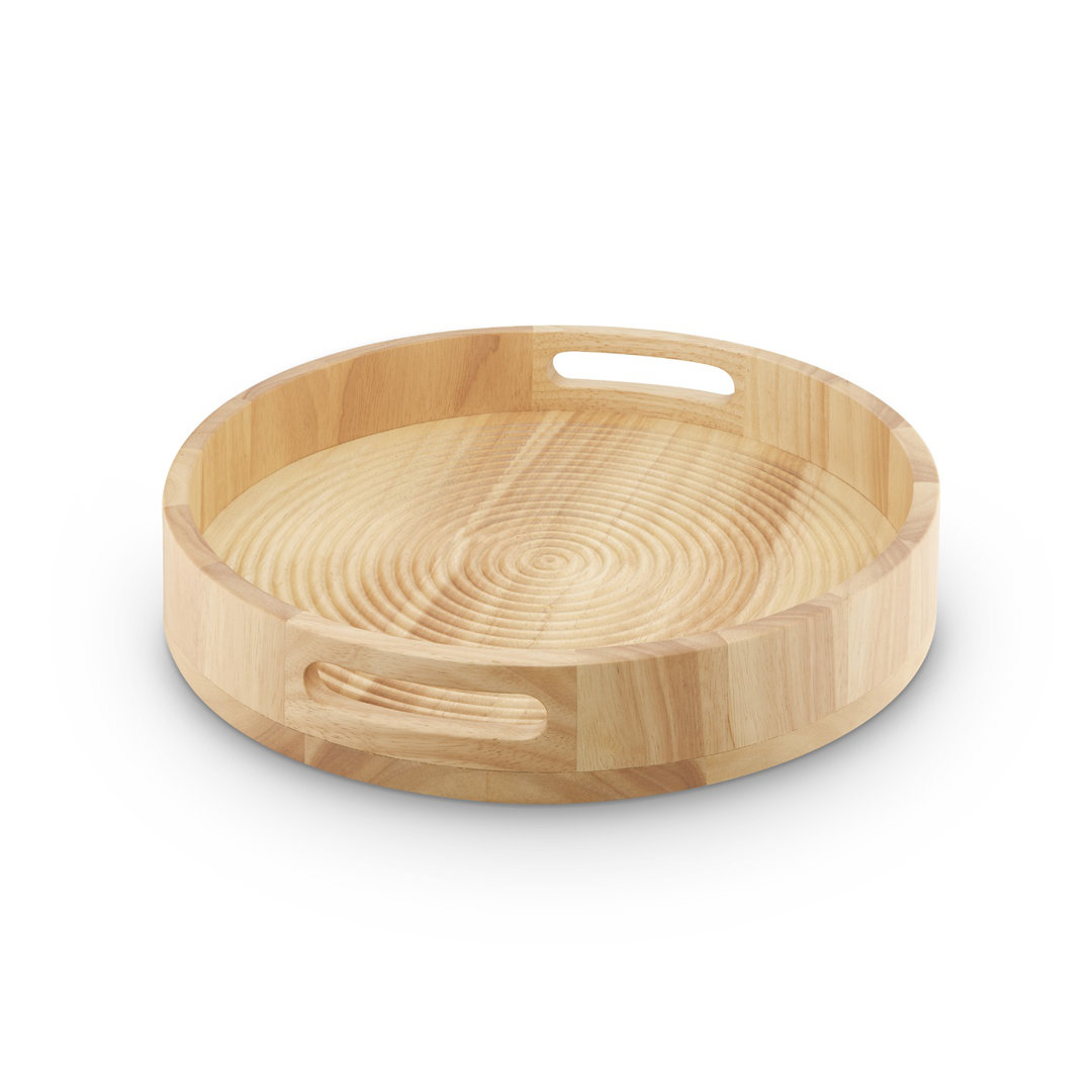 Sur La Table Large Round Serving Tray for Food and Drinks, Easy to Clean, Made from Hevea Wood with FSC Certified Materials, 35.6 x 35.6 x 6.4cm, Colo