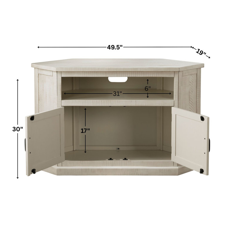 Kinsella 50" Solid Wood Corner TV Stand with Storage, Antique White