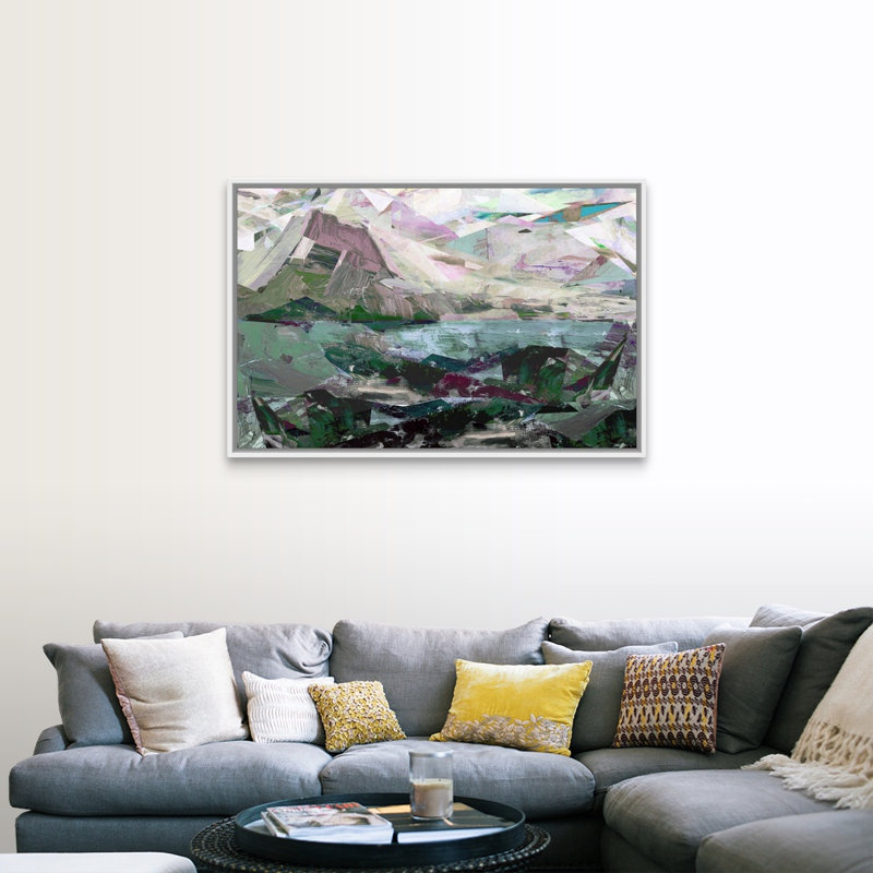 Île Sainte, 2017 - impression d'art graphique, H 34 po x l 50 po x P 1,75 po, Cadre flottant blanc