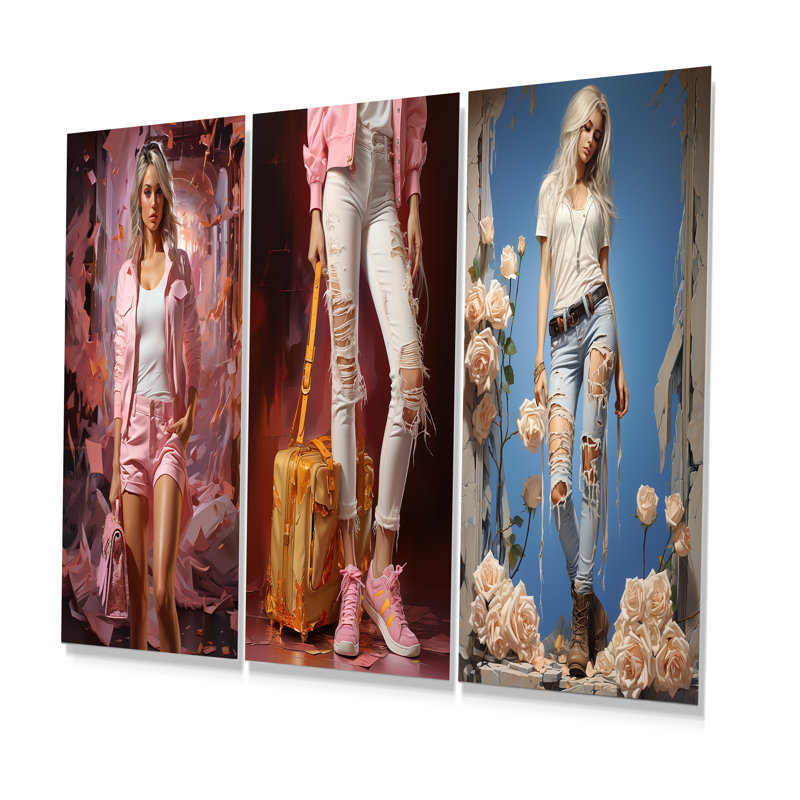 In Style Woman Denim Elegance - Fashion Metal Wall Decor Set Of 3, 28" H x 36" W