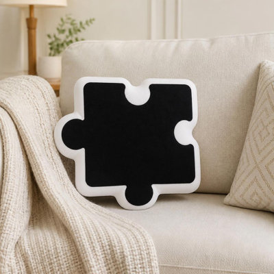 Pièce de casse-tête noire de style Ins, coussin décoratif rembourré en forme de couleur olide 3D, parfait pour la décoration du salon de la chambre à coucher du canapé pour le bureau et la voiture, cadeau de coussin décoratif, 15,74 pouces