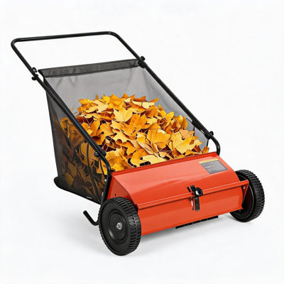26-Inch Push Lawn Sweeper – Heavy Duty Steel Frame, 7 Cu. ft Capacity, Adjustable Brush Height, Walk-Behind Manual Leaf & Grass Collector for Yard, Garden, Driveway, Patio Cleanup