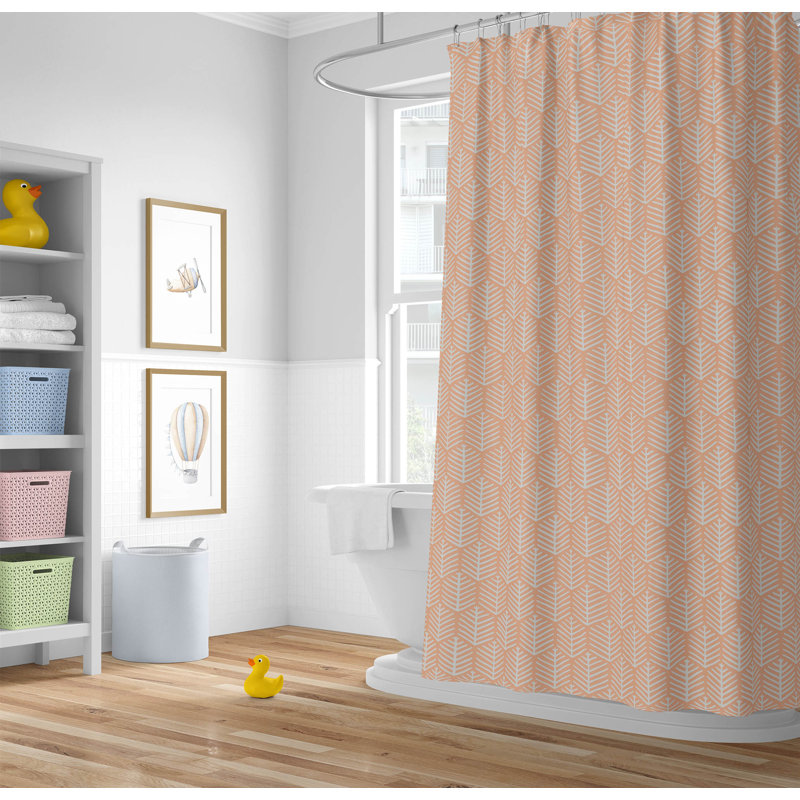 Tartan Block Ultra-Thin Lightweight Shower Curtain, Orange/Peach Geometric 3