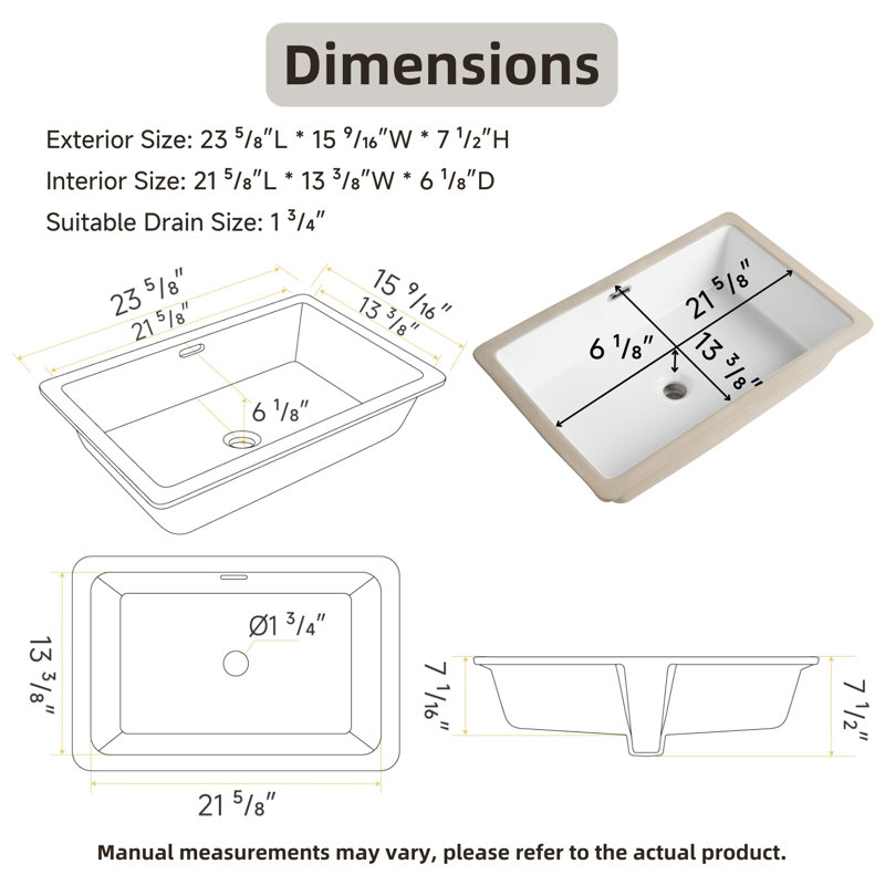 Lavabo de salle de bain rectangulaire encastré Los Flexi, lavabo en céramique blanc 24 "x 16" avec trop-plein