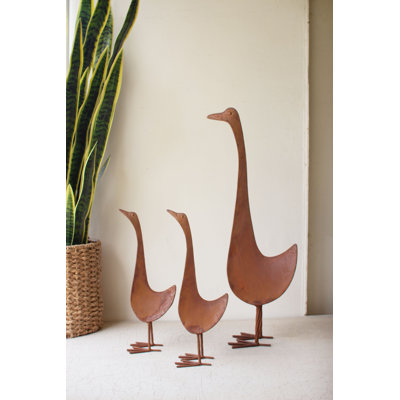 Sculptures d'oie rustiques en métal - ensemble de 3 oiseaux décoratifs