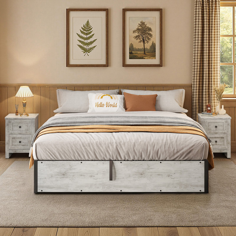 Shila Lift Up Storage Bed, Full, White Oak
