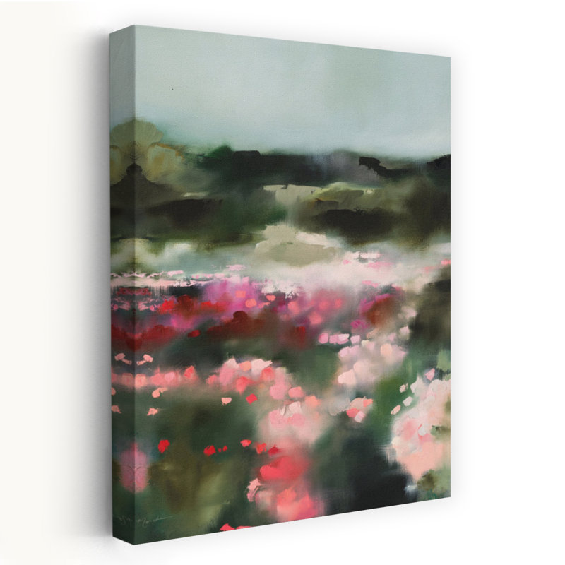 La rose jardin abstrait rose paysage art floral, H 36 po x l 24 po