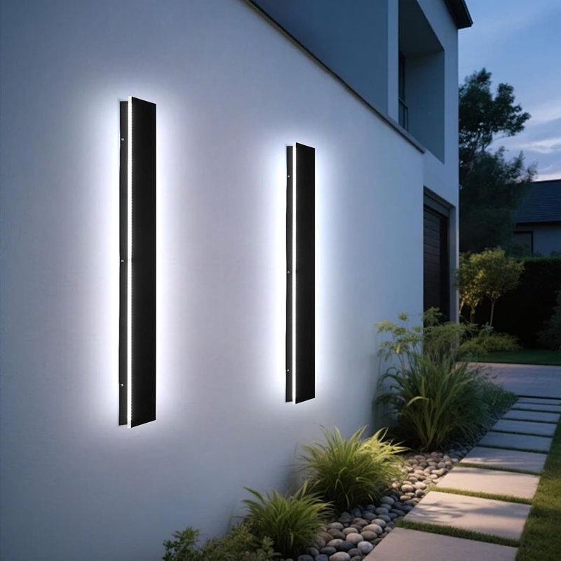 24" Modern Black LED Dimmable Waterproof  Linear Outdoor Wall Sconce for Exterior Porch or Garden, 23.6" H x 4.72" W x 1.7" D
