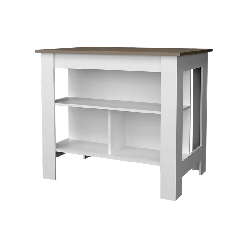 Kitchen Island With Open Storage, Taupe/White