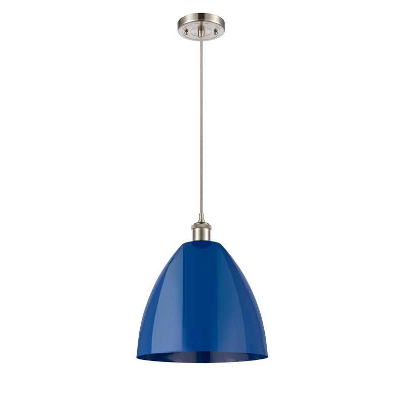 Luminaire suspendu conique 1 lumière, H 14,75 po x l 12 po x P 12 po, Bleu, Nickel satiné brossé