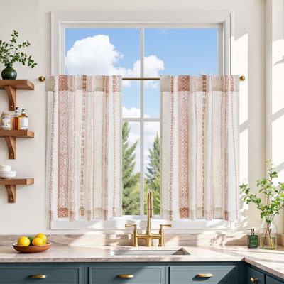 Bohemian Geometric Print Linen Blend Tier Curtains