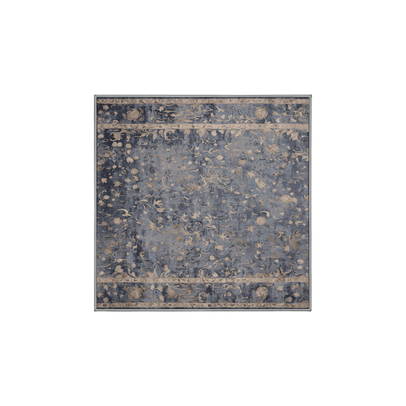 Machine Washable Gray Area Rug, Square 6'