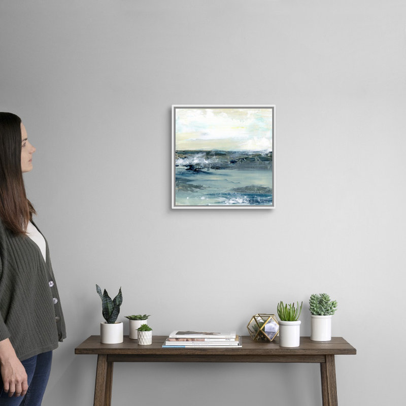 Reproduction d’art sur toile, "Coastal blues I" par Lila Bramma, Cadre flottant blanc, H 18 po x l 18 po x P 1,75 po