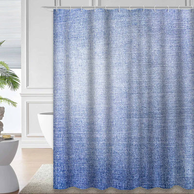 Blue Jeans Denim Old Grunge Vintage Navy Shower Curtain with 12 Hooks