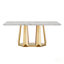 Table de salle à manger en marbre pour 6 personnes, table de salle à manger rectangulaire en faux marbre 70 po avec base en acier inoxydable à finition miroir, table de cuisine moderne en marbre de grande taille (or, blanc) (table unique)-1400406662-1400406663