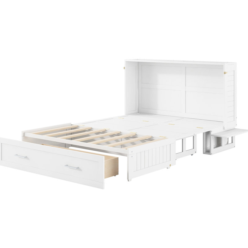 Lit blanc pour grand lit avec tiroir de rangement et tablette fonctionnelle, arrangement pratique