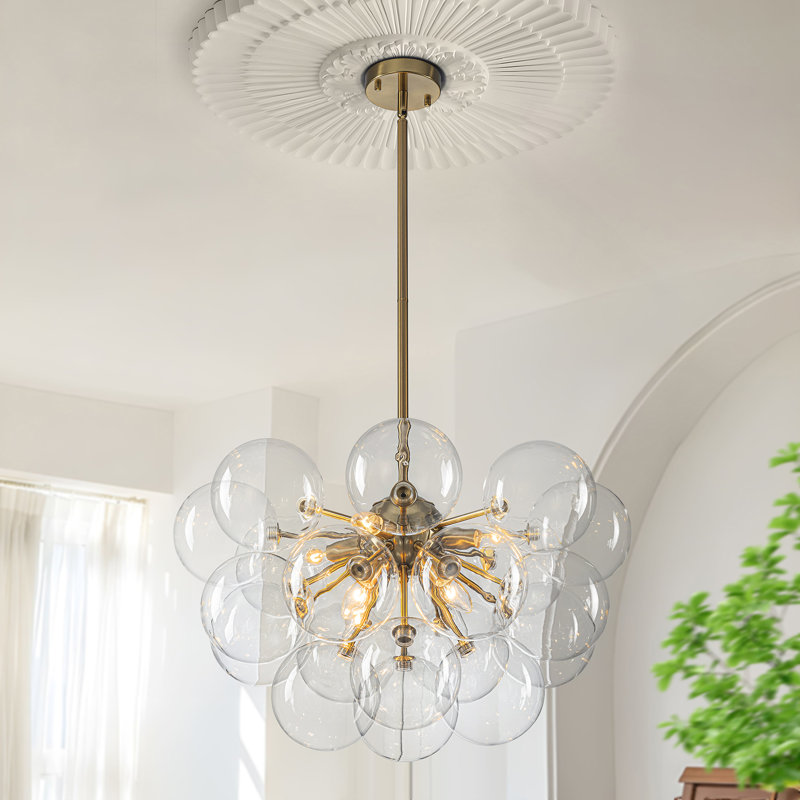 Modern 12-light Linear Chandelier With Clear Glass Globes, Gold