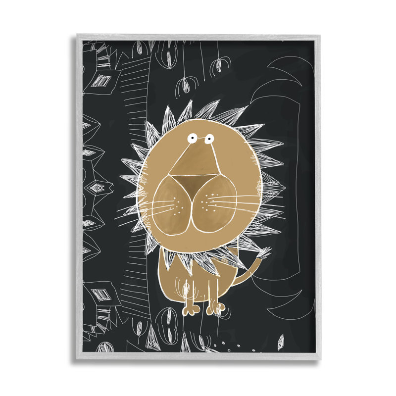 Lion pour enfants, art abstrait de griffonnage, Estampe numérique Farmhouse, H 14 po x l 11 po x P 1,5 po