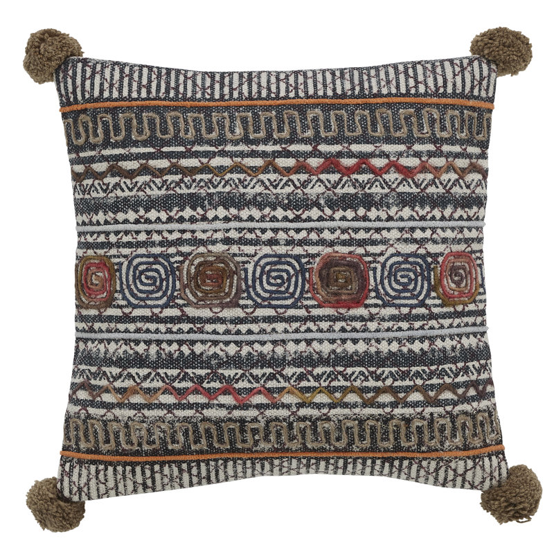 Multi Thread Embroidered Feather Down Fill Pillow Cover & Insert
