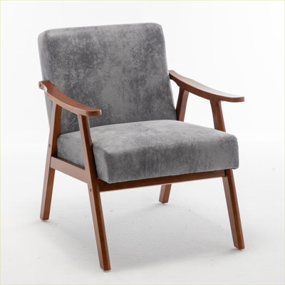 Mid-Century Modern Accent Chair, Slate Gray Microfiber Upholstery, Solid Wood Frame, Extra Chair Seating for Living Room Bedroom, Adults
