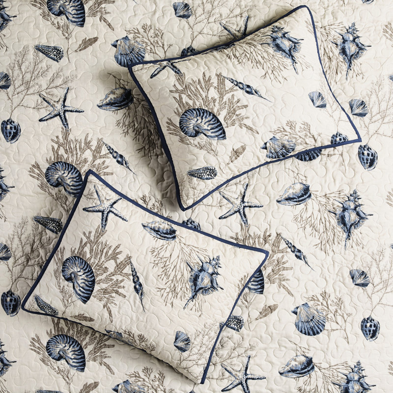 Courtepointe bleue très grande avec coussins décoratifs en microfibre, bleu, passepoil, King Quilt + 5 Additional Pieces