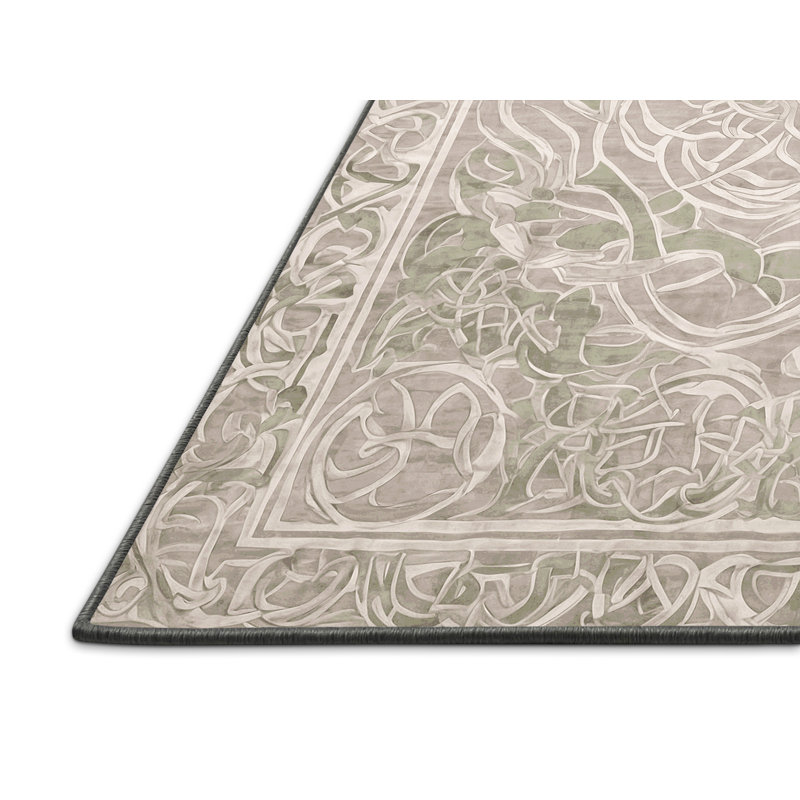 Tapis gris soyeux et moelleux, Rond 7 pi