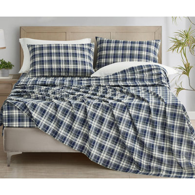 Chad Plaid Printed Cotton Bed Sheet Set