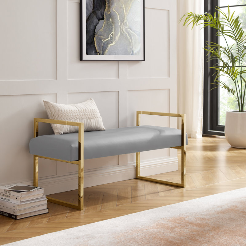 Banc en similicuir Tyshone, Gris/doré