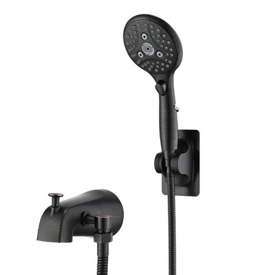 Douche à main à 6 réglages, bec de baignoire à inverseur, bronze huilé, métal, corrosion, interrupteur à touche unique, modes, inverseur avant, pause marche / arrêt 1/2 ou 3/4 pouce fileté, fixation murale, 2 gallons par minute